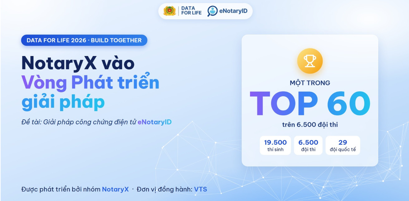 NotaryX lọt Top 60 đội thi vào vòng Phát triển giải pháp Cuộc thi quốc tế Data for Life 2026 do Bộ Công an tổ chức
