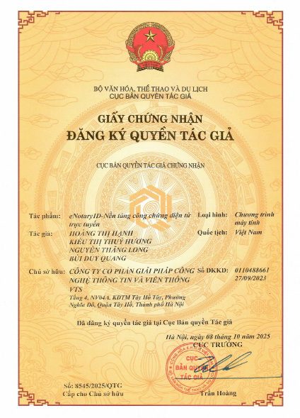 Giấy chứng nhận quyền tác giả eNotaryID 2